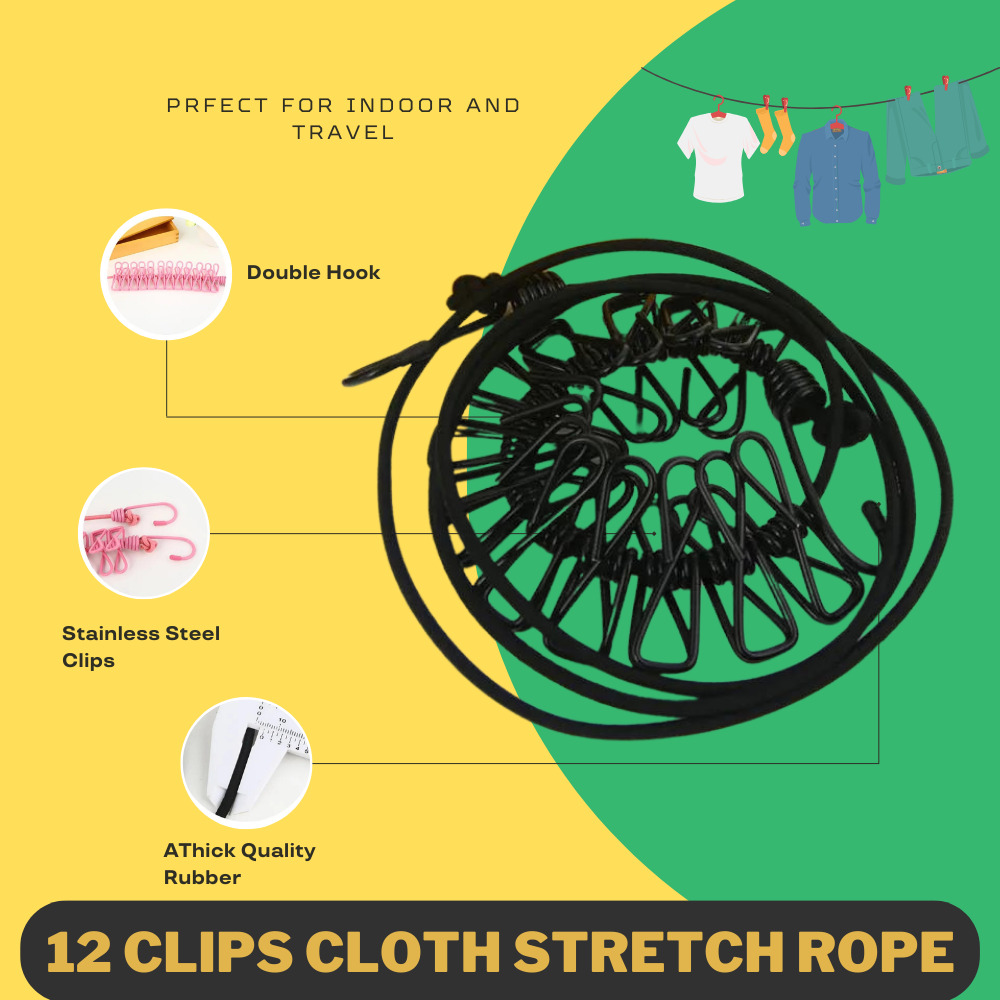 Cloth Stretch Rope With 12 Clips