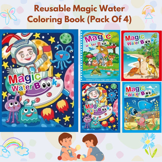 Reusable Magic Coloring Water Book (Pack Of 4 Books + 4 Pens)