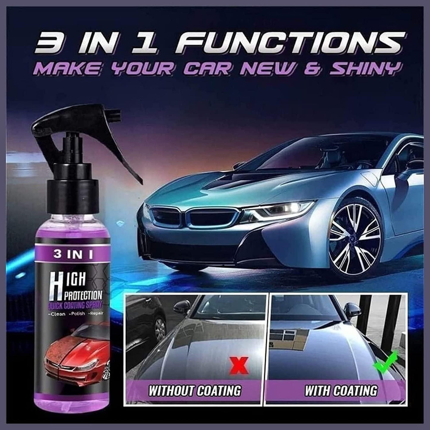 3 in 1 Car Ceramic Coating Spray (Suitable With All Colors Car Paint)